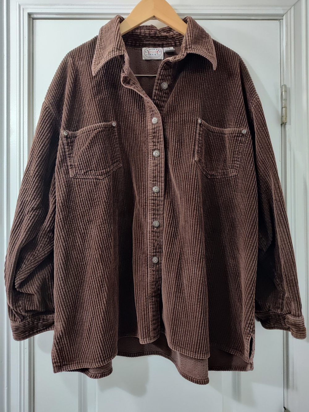Carolina Blues Plus Brown Corduroy Shacket Relaxed Chore/Barn Long Sleeve Top